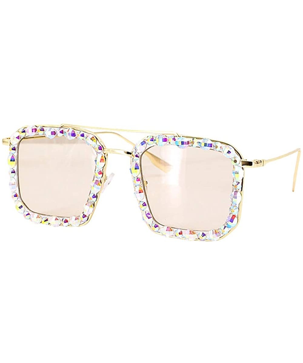 Oversized Rhinestone Aviator Sunglasses for Women Diamond Shades - Champagne Lens/Diamond - C419CGKSIYW $13.05 Round