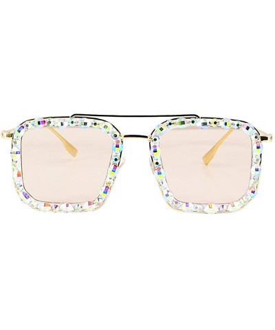 Oversized Rhinestone Aviator Sunglasses for Women Diamond Shades - Champagne Lens/Diamond - C419CGKSIYW $13.05 Round