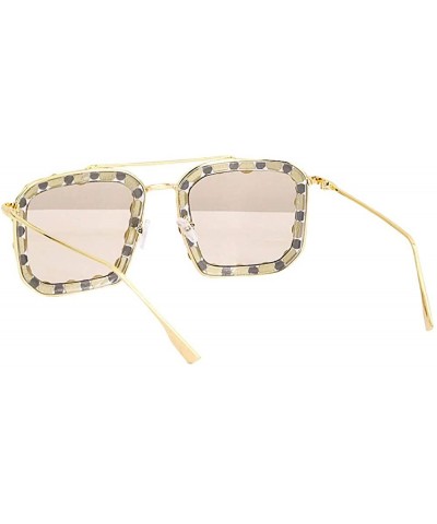 Oversized Rhinestone Aviator Sunglasses for Women Diamond Shades - Champagne Lens/Diamond - C419CGKSIYW $13.05 Round