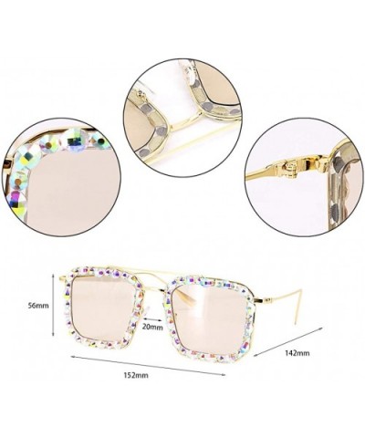 Oversized Rhinestone Aviator Sunglasses for Women Diamond Shades - Champagne Lens/Diamond - C419CGKSIYW $13.05 Round