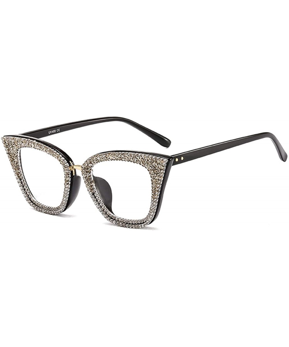 Women's Cat Eye Rhinestone Sunglasses PC Frame Fashion UV400 Protection Glasses - Black Frame - CS195WHHWKI $14.74 Sport