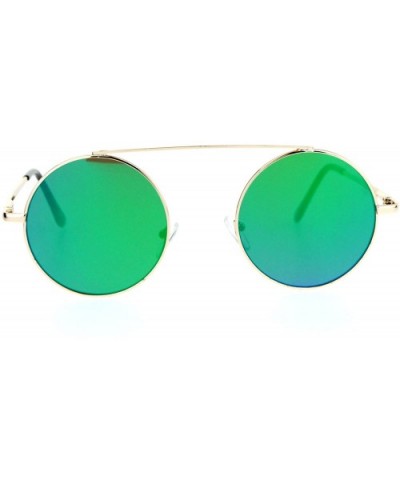 Top Bar Bridge Round Circle Frame Sunglasses Unisex Hipster Flat Mirror Lens - Gold (Green Mirror) - C0187GM6DW4 $5.90 Round