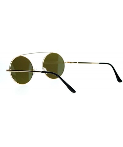 Top Bar Bridge Round Circle Frame Sunglasses Unisex Hipster Flat Mirror Lens - Gold (Green Mirror) - C0187GM6DW4 $5.90 Round