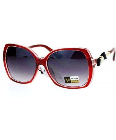 Womens Square Frame Sunglasses Classy Pearl Ribbon Design UV 400 - Red Clear - CF186UR5RR5 $9.90 Square