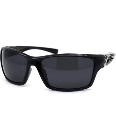 Mens Color Mirror Warp Rectangular Sport Plastic Sunglasses - Shiny Black Black - CU195ZW0K7W $9.00 Rectangular