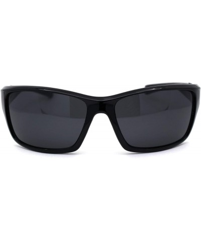 Mens Color Mirror Warp Rectangular Sport Plastic Sunglasses - Shiny Black Black - CU195ZW0K7W $9.00 Rectangular