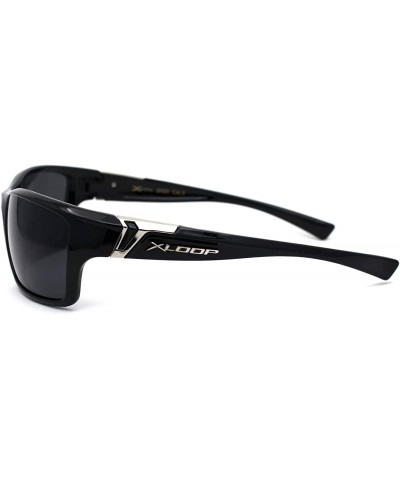 Mens Color Mirror Warp Rectangular Sport Plastic Sunglasses - Shiny Black Black - CU195ZW0K7W $9.00 Rectangular