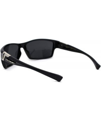 Mens Color Mirror Warp Rectangular Sport Plastic Sunglasses - Shiny Black Black - CU195ZW0K7W $9.00 Rectangular