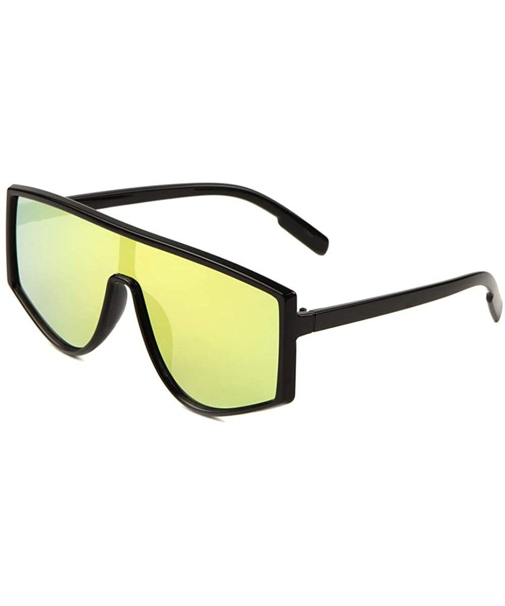 Flat Top Straight Edge One Piece Lens Shield Sunglasses - Yellow - CD197Q97G68 $11.52 Shield