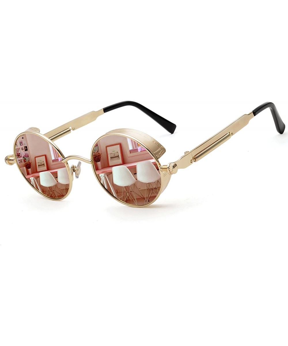 Polarized Steampunk Round Sunglasses for Men Women Mirrored Lens Metal Frame S2671 - Pink Mirror - C4182GZGX79 $15.78 Oval