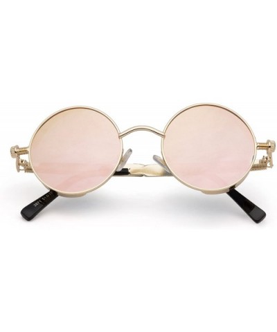 Polarized Steampunk Round Sunglasses for Men Women Mirrored Lens Metal Frame S2671 - Pink Mirror - C4182GZGX79 $15.78 Oval