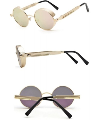 Polarized Steampunk Round Sunglasses for Men Women Mirrored Lens Metal Frame S2671 - Pink Mirror - C4182GZGX79 $15.78 Oval