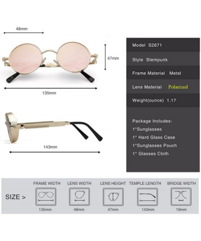 Polarized Steampunk Round Sunglasses for Men Women Mirrored Lens Metal Frame S2671 - Pink Mirror - C4182GZGX79 $15.78 Oval