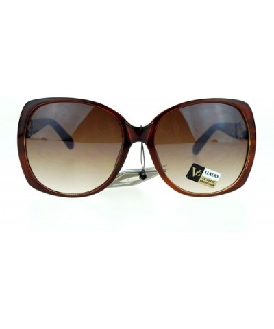 Womens Bling Metal Buckle Hinge Large Butterfly Diva Sunglasses - Brown - CJ11ZANZDCD $8.94 Butterfly