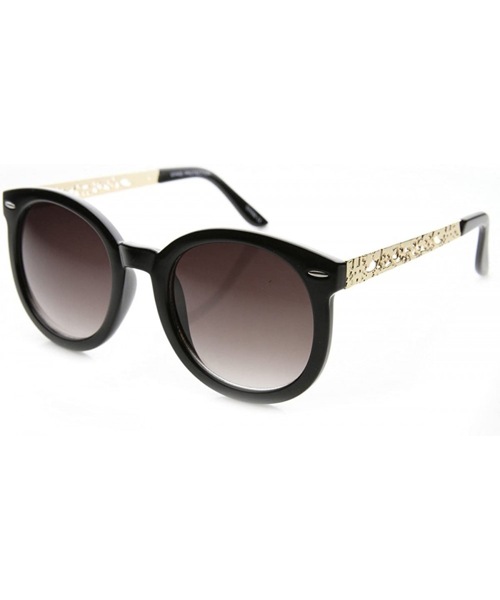 Womens Oversized Chic Metal Cut-Out Temple Round Cat Eye Sunglasses - Shiny-black-gold Lavender - CT11XWW4PD3 $8.27 Cat Eye