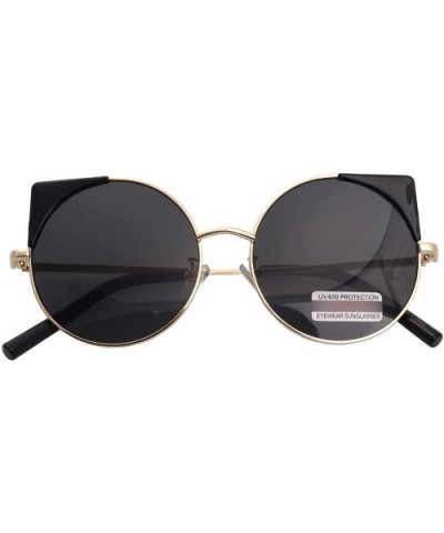 Women Oversized Cat Eye Sunglasses Eyewear - Gold Frame/Black Lens 50754 - CN18CRQSS2Z $7.25 Round