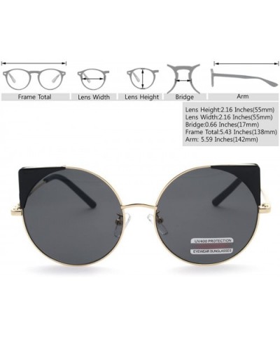 Women Oversized Cat Eye Sunglasses Eyewear - Gold Frame/Black Lens 50754 - CN18CRQSS2Z $7.25 Round