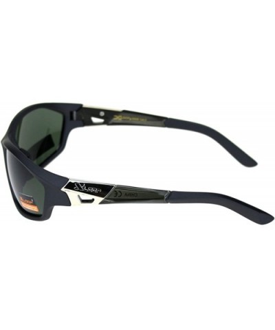 Polarized Lens Mens Xloop Sunglasses Sporty Oval Wrap Around Matted Frames - Black (Green) - CJ18A9L0R2I $6.71 Sport