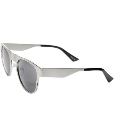 Men's Flat Metal Frame Keyhole Nose Bridge Horn Rimmed Aviator Sunglasses 51mm - Silver / Smoke - C3128UKQDOZ $8.46 Aviator