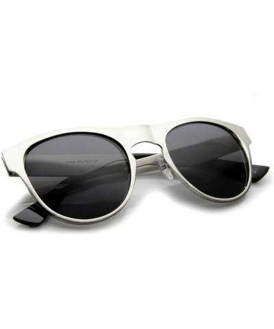 Men's Flat Metal Frame Keyhole Nose Bridge Horn Rimmed Aviator Sunglasses 51mm - Silver / Smoke - C3128UKQDOZ $8.46 Aviator