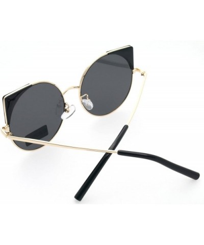 Women Oversized Cat Eye Sunglasses Eyewear - Gold Frame/Black Lens 50754 - CN18CRQSS2Z $7.25 Round