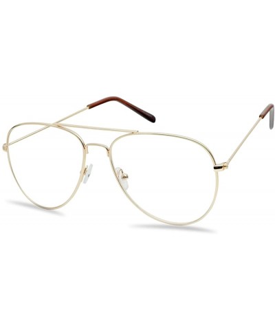 Oversize Round Double Bar Clear Lens Metal Aviator Plastic Cross Bar Glasses - Gold - C712F8S2341 $8.36 Rimless