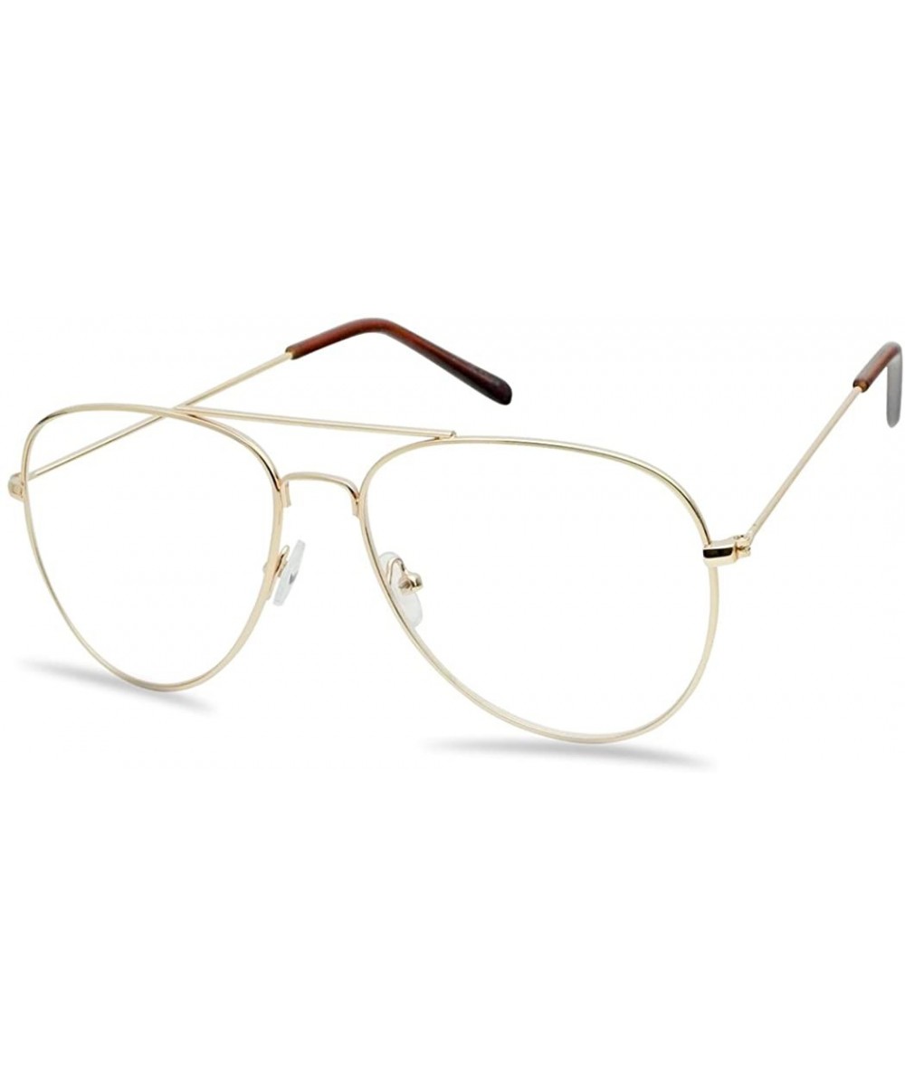 Oversize Round Double Bar Clear Lens Metal Aviator Plastic Cross Bar Glasses - Gold - C712F8S2341 $8.36 Rimless