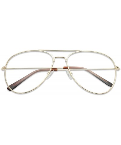 Oversize Round Double Bar Clear Lens Metal Aviator Plastic Cross Bar Glasses - Gold - C712F8S2341 $8.36 Rimless