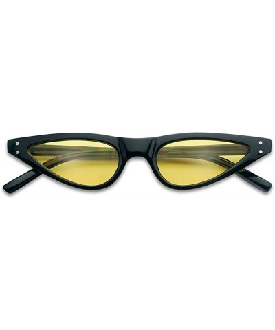 Vinatge Small Narrow Oval Clout Goggle Cat Eye Sunglasses Fashion Rivet Retro Shades - Black Frame - Yellow - C018D8XH40T $6....