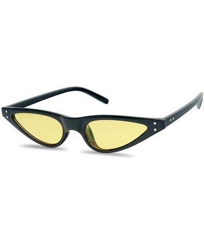 Vinatge Small Narrow Oval Clout Goggle Cat Eye Sunglasses Fashion Rivet Retro Shades - Black Frame - Yellow - C018D8XH40T $6....