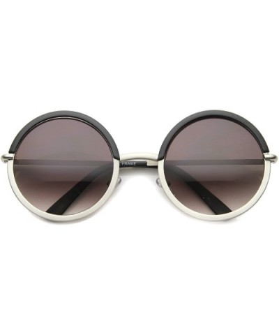Oversize Two-Toned Frame Slim Metal Temple Gradient Lens Round Sunglasses 54mm - Black-silver / Lavender - CQ124SH95HL $8.44 ...