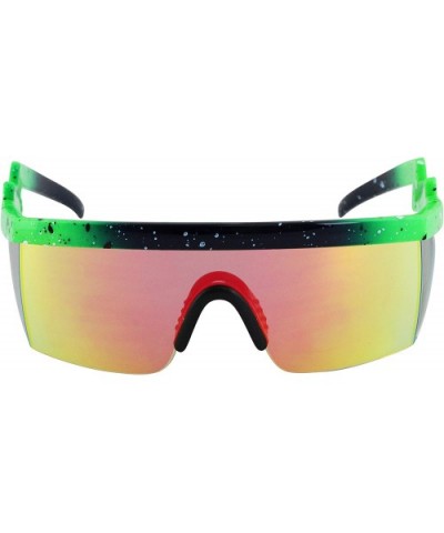 Semi Rimless Goggle Style Retro Rainbow Mirrored Lens ZigZag Sunglasses - Green-orange - CT19E8YR5QY $7.96 Wrap