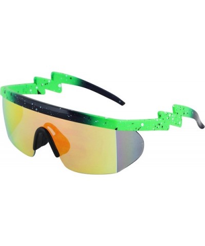 Semi Rimless Goggle Style Retro Rainbow Mirrored Lens ZigZag Sunglasses - Green-orange - CT19E8YR5QY $7.96 Wrap