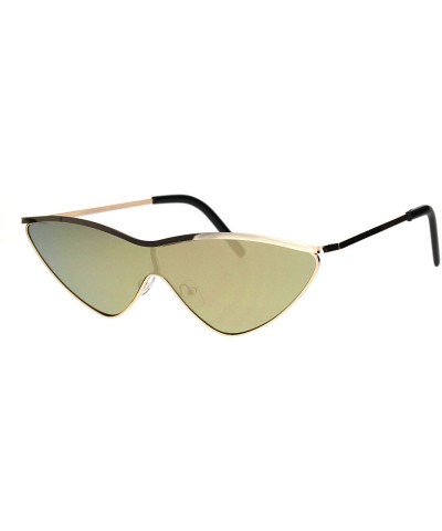 Womens Flat Top Retro Shield Cat Eye Metal Rim Sunglasses - Gold Gold Mirror - CD18IR7MMM9 $7.71 Cat Eye