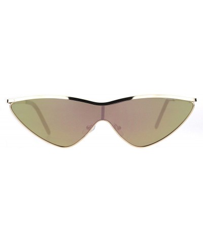 Womens Flat Top Retro Shield Cat Eye Metal Rim Sunglasses - Gold Gold Mirror - CD18IR7MMM9 $7.71 Cat Eye