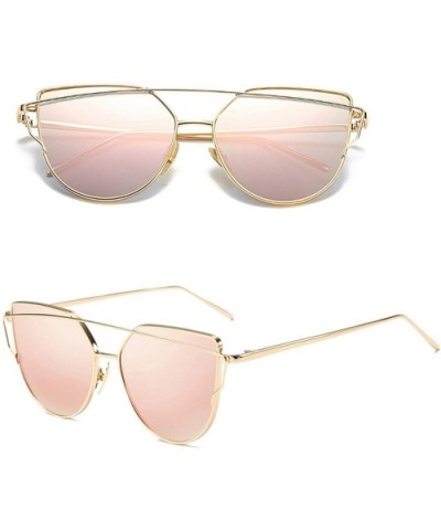 Cat Eye Vintage Rose Gold Mirror Woman's Sunglasses Metal Reflective Flat Lens Tourism Multi-color Style - C6197A2MWUI $26.66...