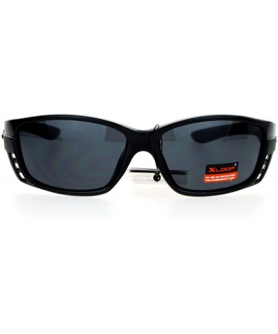 Air Vent Plastic Color Mirror Warp Rectangular Sport Sunglasses - Black - CO12DUJW237 $8.29 Rectangular