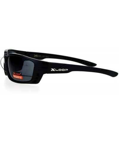 Air Vent Plastic Color Mirror Warp Rectangular Sport Sunglasses - Black - CO12DUJW237 $8.29 Rectangular