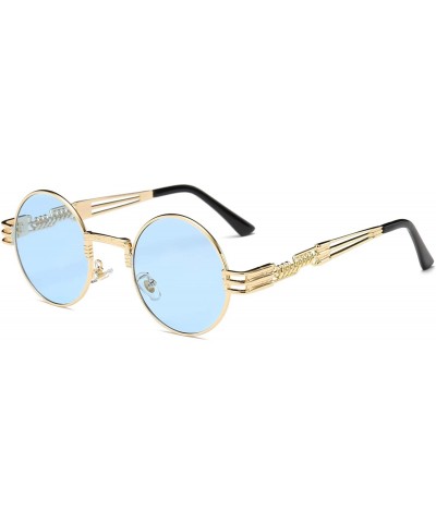 John Lennon Round Sunglasses Steampunk Metal Frame - Transparent Blue Lens/Gold Frame - CW182GH7R7M $12.52 Sport