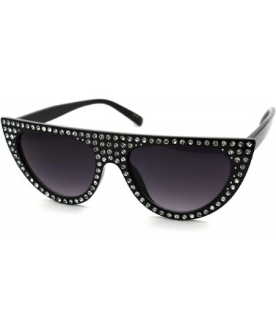 Womens Flat Top Full Sparkling Bling Rhinestone Retro Cat Eye Sunglasses - Black Silver Smoke - CE18ES36D3U $11.19 Cat Eye
