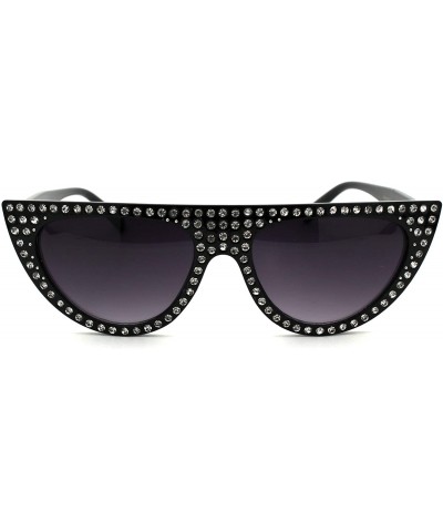 Womens Flat Top Full Sparkling Bling Rhinestone Retro Cat Eye Sunglasses - Black Silver Smoke - CE18ES36D3U $11.19 Cat Eye