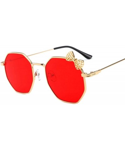 Classic Retro Designer Style Metal Bow Round Frame Sunglasses for Women Metal PC UV400 Sunglasses - Gold Red - CA18T4Z76QG $1...