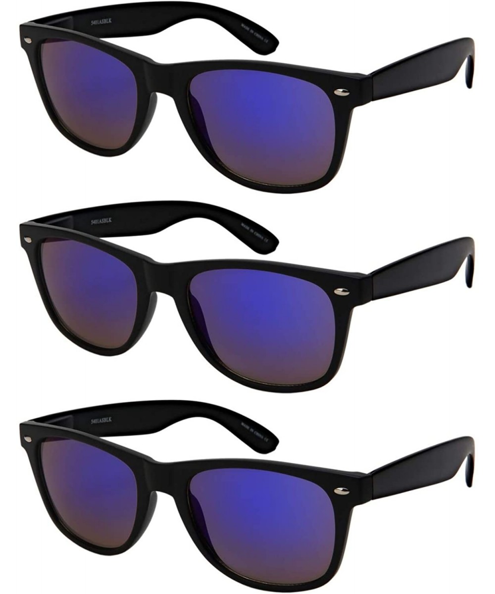 Classic Sunglasses Mirrroed Protection - (3 Pack)- Black Frame & Blue Mirrored Lens - CP18Z9XWZCL $8.47 Square