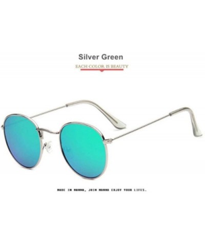 Fashion Women Round Sunglasses Retro Brand Design Men Coating Silver Green - Silver Green - CK18YZWDDYK $7.57 Round