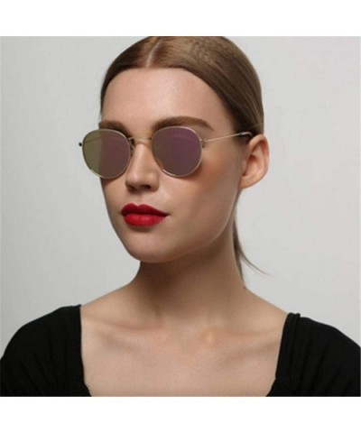 Fashion Women Round Sunglasses Retro Brand Design Men Coating Silver Green - Silver Green - CK18YZWDDYK $7.57 Round