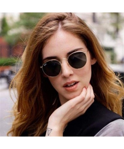 Fashion Women Round Sunglasses Retro Brand Design Men Coating Silver Green - Silver Green - CK18YZWDDYK $7.57 Round