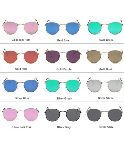 Fashion Women Round Sunglasses Retro Brand Design Men Coating Silver Green - Silver Green - CK18YZWDDYK $7.57 Round