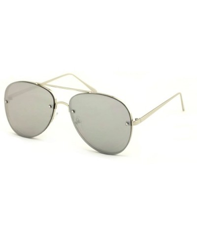 Large Aviator Flat Lens Mirror Sunglasses - Rimless Look - Multiple Colors - Silver Frame Silver Mirro - CO1862AARX4 $6.98 Ri...