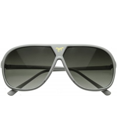 Large Retro Stunner Plastic Aviator Sunglasses w/Mustang Horse Logo (White) - CP116Q2JVQR $6.42 Aviator