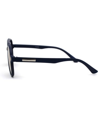 Mens Gentlemans Mod Designer Plastic Racer Sunglasses - Navy Silver Blue Mirror - CO1977CETWG $8.65 Round